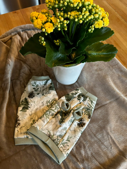 T-shirt, katt, sphynx, ljust skogsmönster, vit och grön